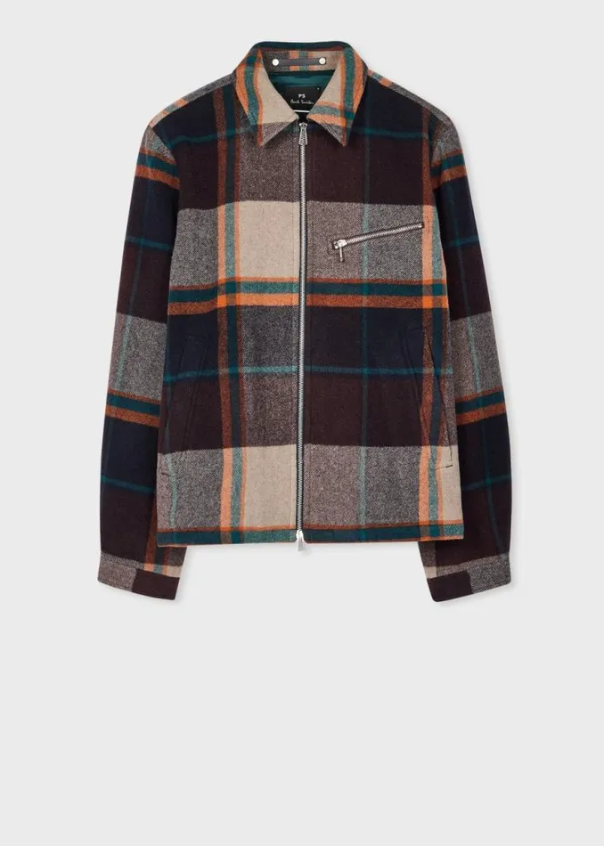 Mens Paul Smith Coats and Jackets Ecru And Burgundy Check WoolBlend Harrington Jacket Mens Paul Smith Coats and Jackets Ecru And Burgundy Check WoolBlend Harrington Jacket