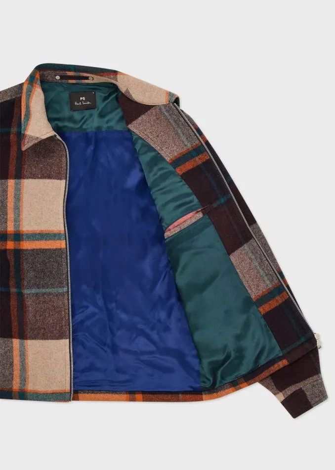 Mens Paul Smith Coats and Jackets Ecru And Burgundy Check WoolBlend Harrington Jacket Mens Paul Smith Coats and Jackets Ecru And Burgundy Check WoolBlend Harrington Jacket
