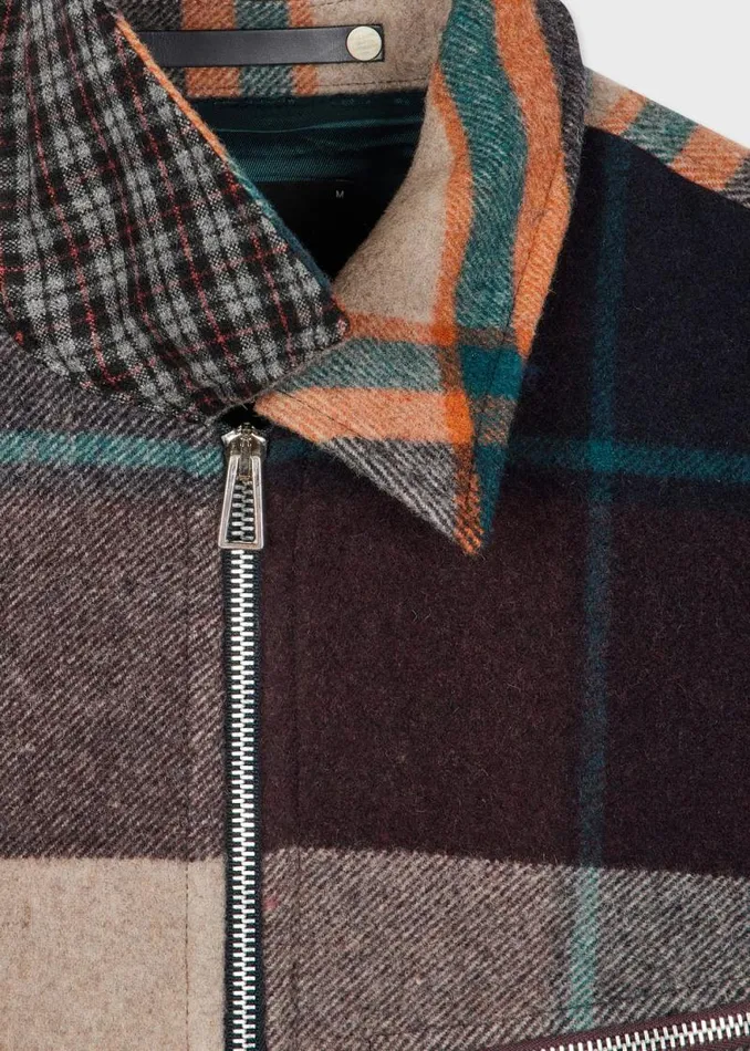 Mens Paul Smith Coats and Jackets Ecru And Burgundy Check WoolBlend Harrington Jacket Mens Paul Smith Coats and Jackets Ecru And Burgundy Check WoolBlend Harrington Jacket