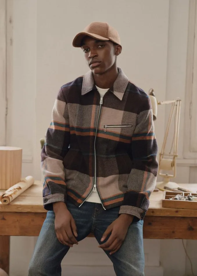 Mens Paul Smith Coats and Jackets Ecru And Burgundy Check WoolBlend Harrington Jacket Mens Paul Smith Coats and Jackets Ecru And Burgundy Check WoolBlend Harrington Jacket