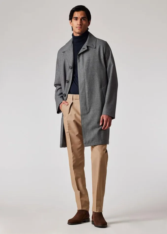 Mens Paul Smith Coats and Jackets Grey Wool Woven Check Mac