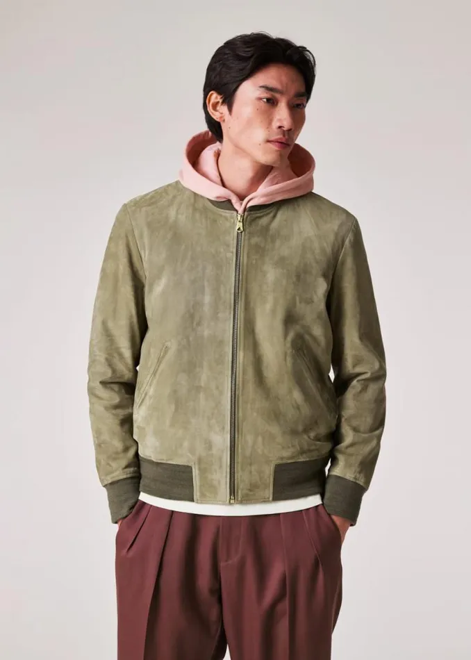 Mens Paul Smith Coats and Jackets Khaki Green Suede Bomber Jacket