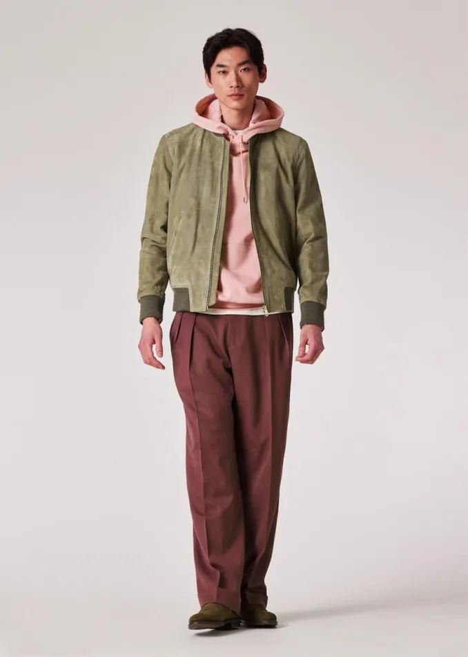 Mens Paul Smith Coats and Jackets Khaki Green Suede Bomber Jacket Mens Paul Smith Coats and Jackets Khaki Green Suede Bomber Jacket