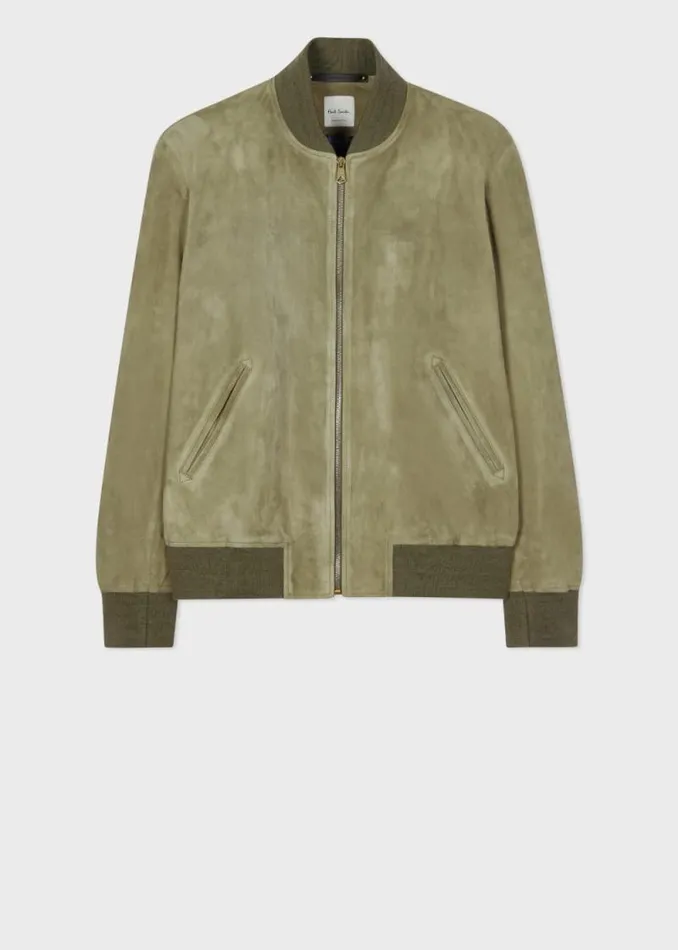Mens Paul Smith Coats and Jackets Khaki Green Suede Bomber Jacket Mens Paul Smith Coats and Jackets Khaki Green Suede Bomber Jacket