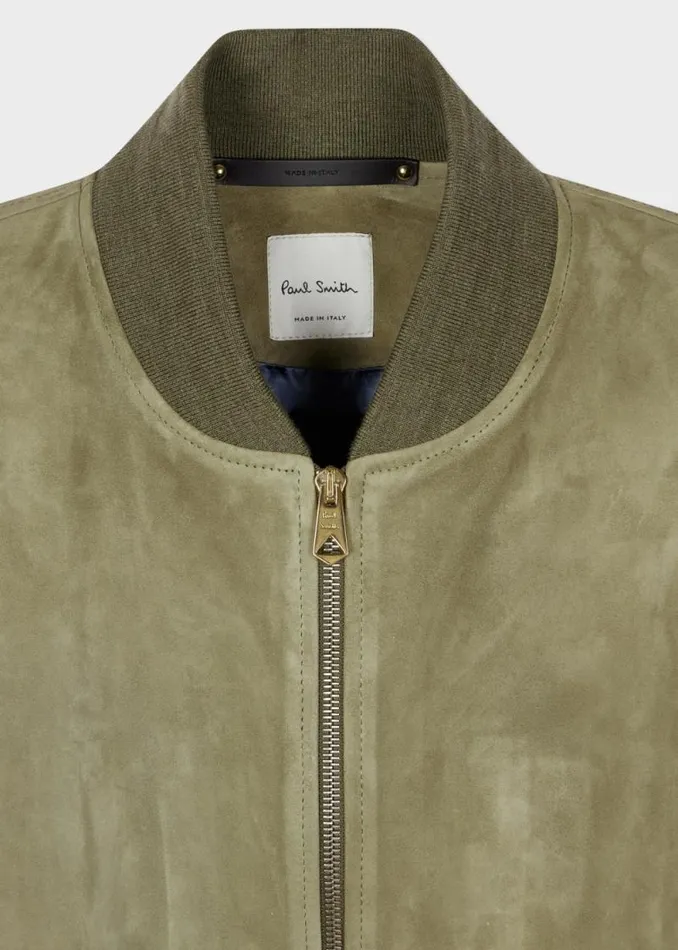 Mens Paul Smith Coats and Jackets Khaki Green Suede Bomber Jacket Mens Paul Smith Coats and Jackets Khaki Green Suede Bomber Jacket