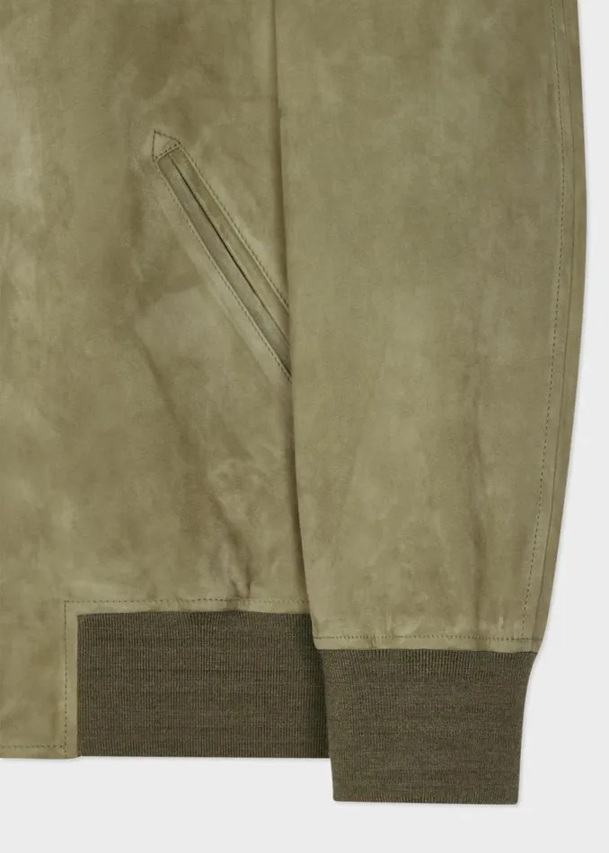 Mens Paul Smith Coats and Jackets Khaki Green Suede Bomber Jacket Mens Paul Smith Coats and Jackets Khaki Green Suede Bomber Jacket