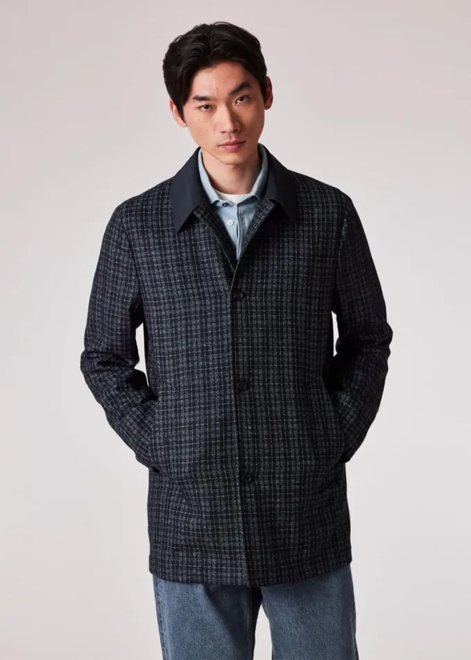 Mens Paul Smith Coats and Jackets Navy Recycled WoolBlend Cropped Coat