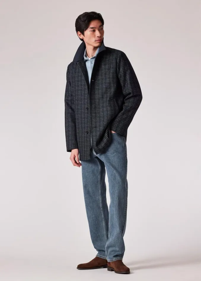 Mens Paul Smith Coats and Jackets Navy Recycled WoolBlend Cropped Coat Mens Paul Smith Coats and Jackets Navy Recycled WoolBlend Cropped Coat