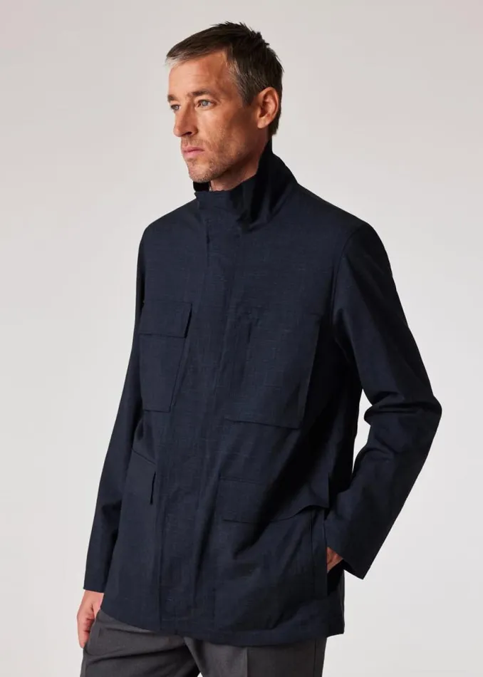 Mens Paul Smith Coats and Jackets Navy WoolLinen WaterResistant Field Jacket