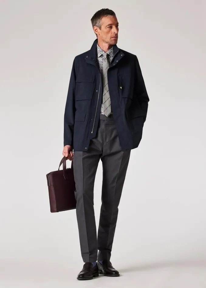 Mens Paul Smith Coats and Jackets Navy WoolLinen WaterResistant Field Jacket