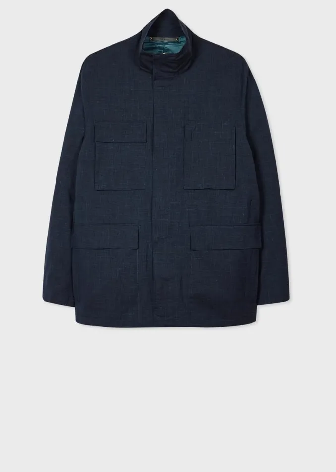 Mens Paul Smith Coats and Jackets Navy WoolLinen WaterResistant Field Jacket