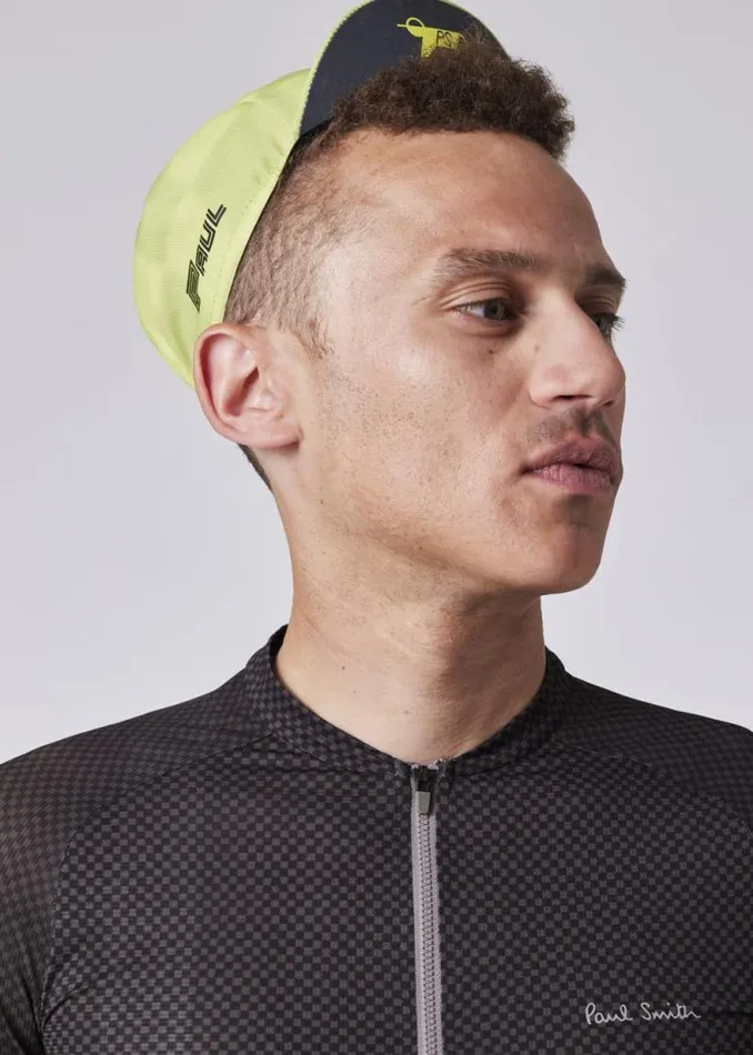 Mens Paul Smith Cycling Yellow Checkerboard Cycling Cap