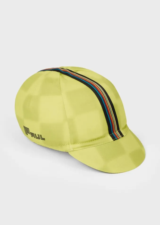 Mens Paul Smith Cycling Yellow Checkerboard Cycling Cap