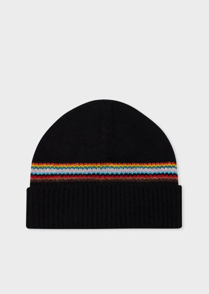 Mens Paul Smith Hats and Gloves Black 039Signature Stripe039 Block Beanie