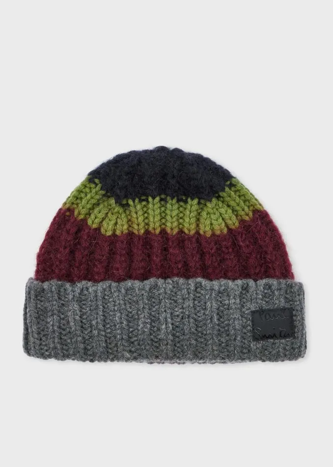 Mens Paul Smith Hats and Gloves Black Colourblock MohairBlend Beanie