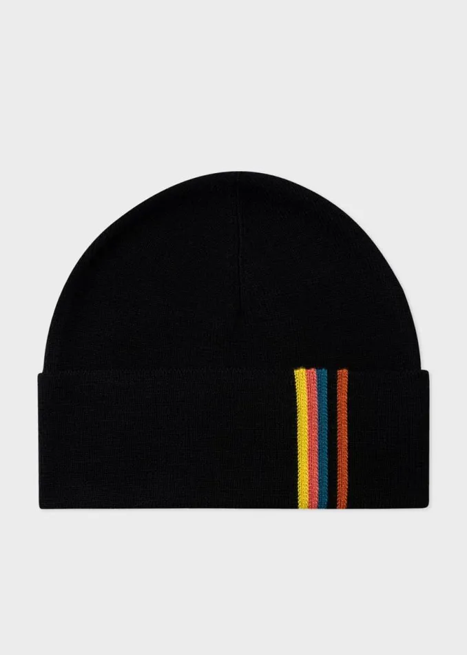 Mens Paul Smith Hats and Gloves Black Merino Wool 039Artist Stripe039 Beanie Hat Mens Paul Smith Hats and Gloves Black Merino Wool 039Artist Stripe039 Beanie Hat