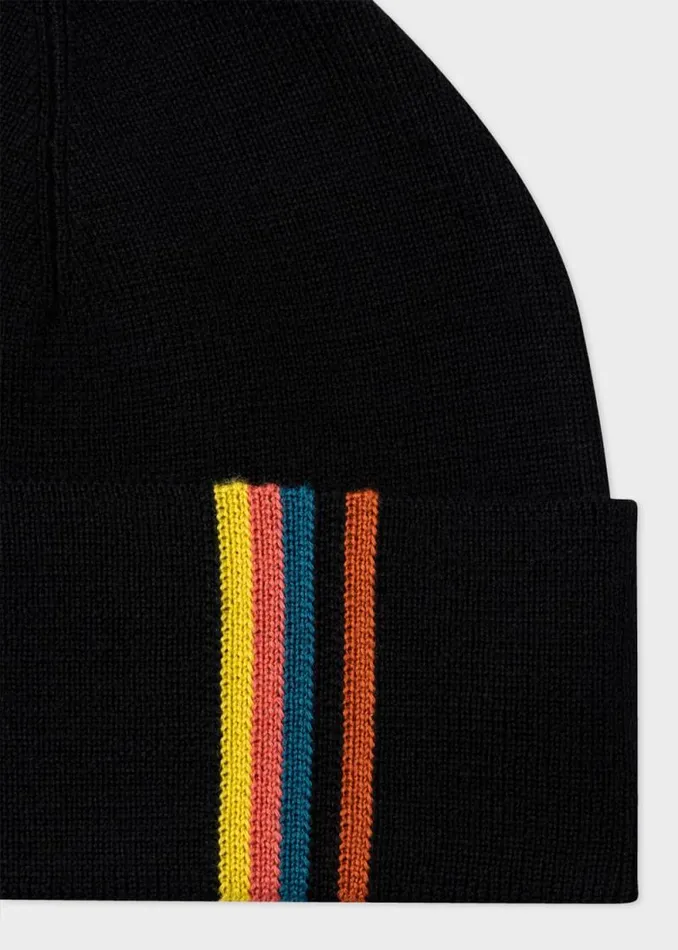 Mens Paul Smith Hats and Gloves Black Merino Wool 039Artist Stripe039 Beanie Hat Mens Paul Smith Hats and Gloves Black Merino Wool 039Artist Stripe039 Beanie Hat