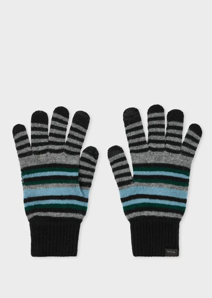 Mens Paul Smith Hats and Gloves Black Wool Striped Gloves