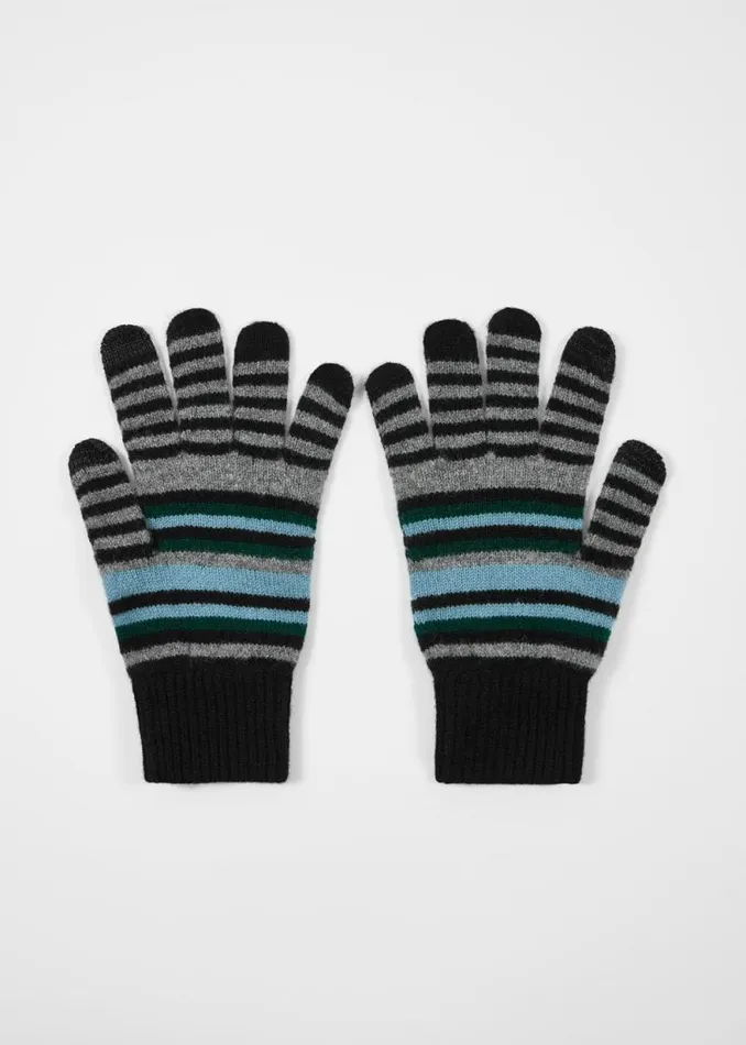 Mens Paul Smith Hats and Gloves Black Wool Striped Gloves