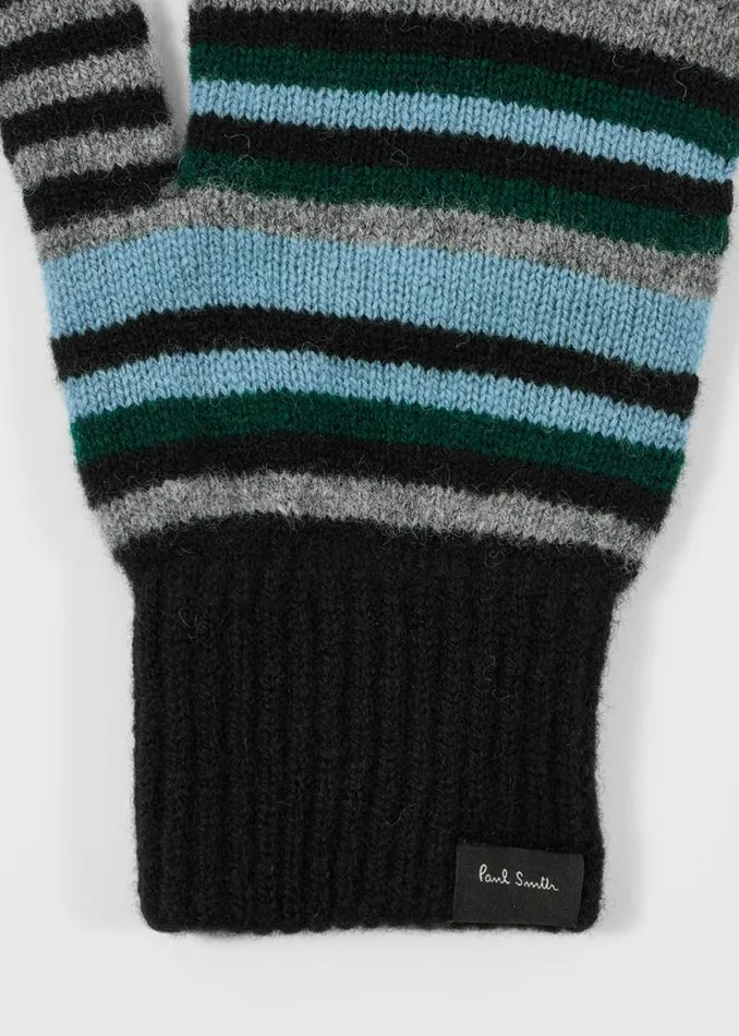 Mens Paul Smith Hats and Gloves Black Wool Striped Gloves
