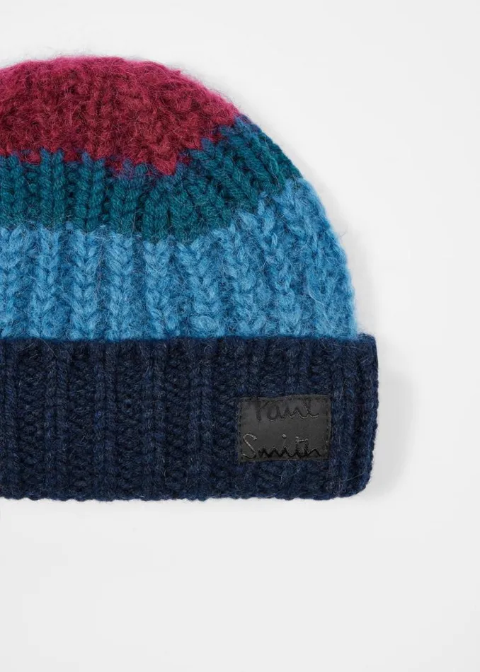Mens Paul Smith Hats and Gloves Blue Colourblock MohairBlend Beanie Mens Paul Smith Hats and Gloves Blue Colourblock MohairBlend Beanie