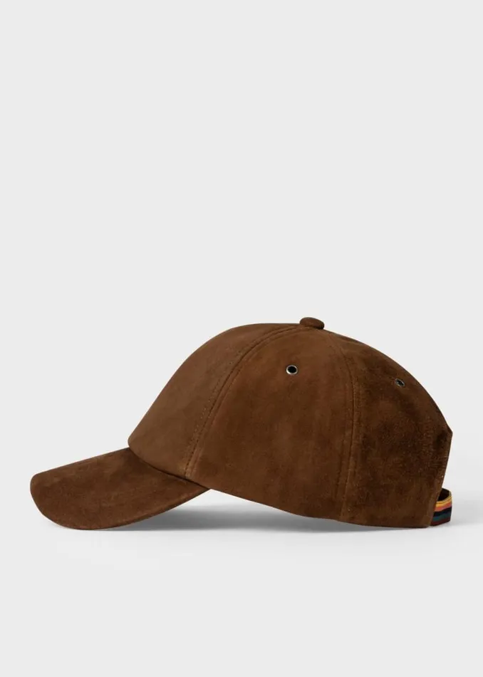 Mens Paul Smith Hats and Gloves Brown Suede Baseball Cap