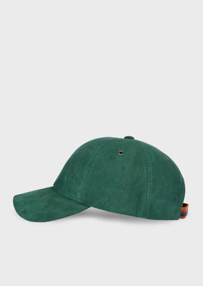 Mens Paul Smith Hats and Gloves Green Suede Baseball Cap