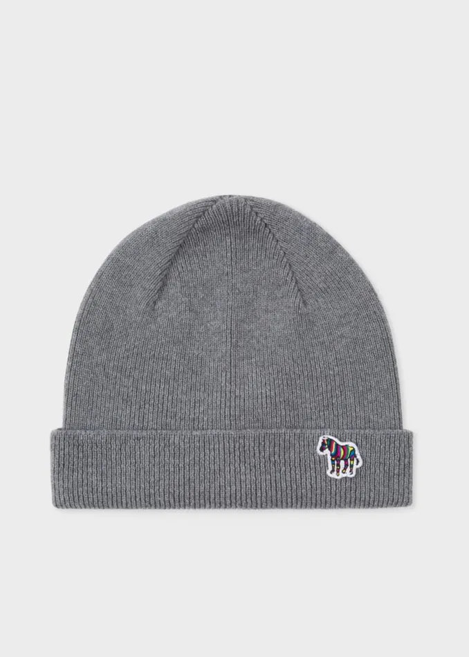 Mens Paul Smith Hats and Gloves Grey 039Zebra039 Logo Ribbed Lambswool Beanie Hat Mens Paul Smith Hats and Gloves Grey 039Zebra039 Logo Ribbed Lambswool Beanie Hat