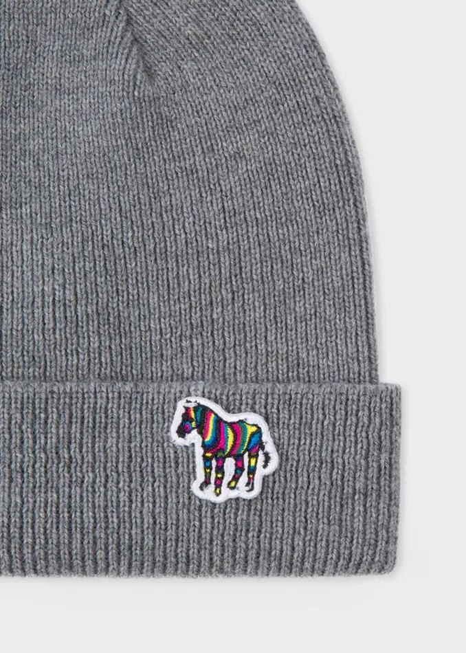 Mens Paul Smith Hats and Gloves Grey 039Zebra039 Logo Ribbed Lambswool Beanie Hat Mens Paul Smith Hats and Gloves Grey 039Zebra039 Logo Ribbed Lambswool Beanie Hat