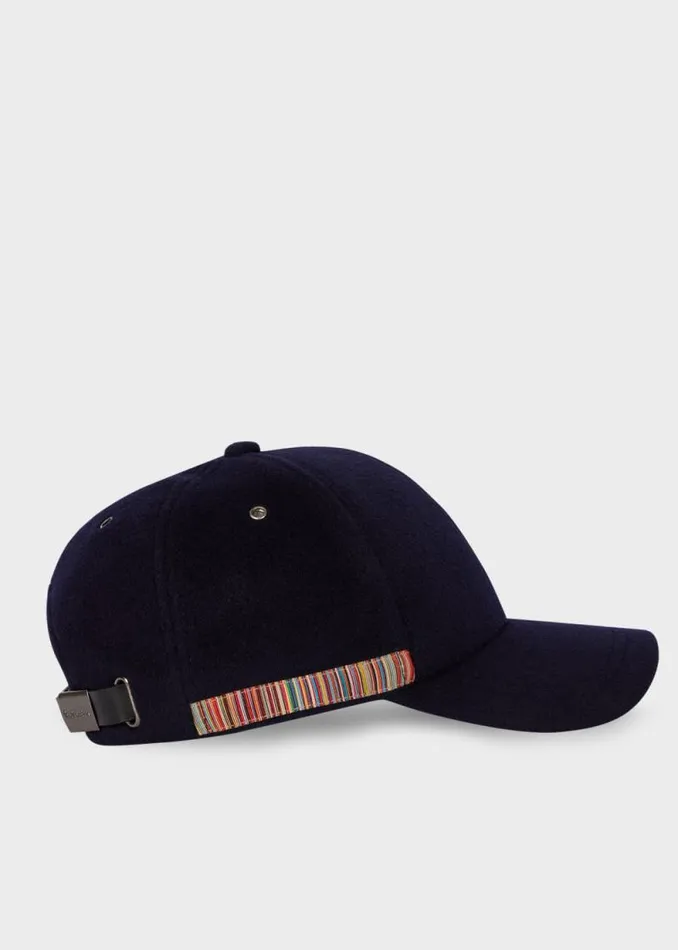 Mens Paul Smith Hats and Gloves Navy 039Signature Stripe039 Trim Wool Cap