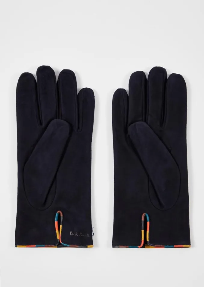 Mens Paul Smith Hats and Gloves Navy Suede 039Artist Stripe039 Piping Gloves Mens Paul Smith Hats and Gloves Navy Suede 039Artist Stripe039 Piping Gloves