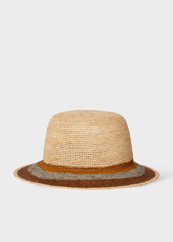 Mens Paul Smith Hats and Gloves Tan Stripe Straw Hat