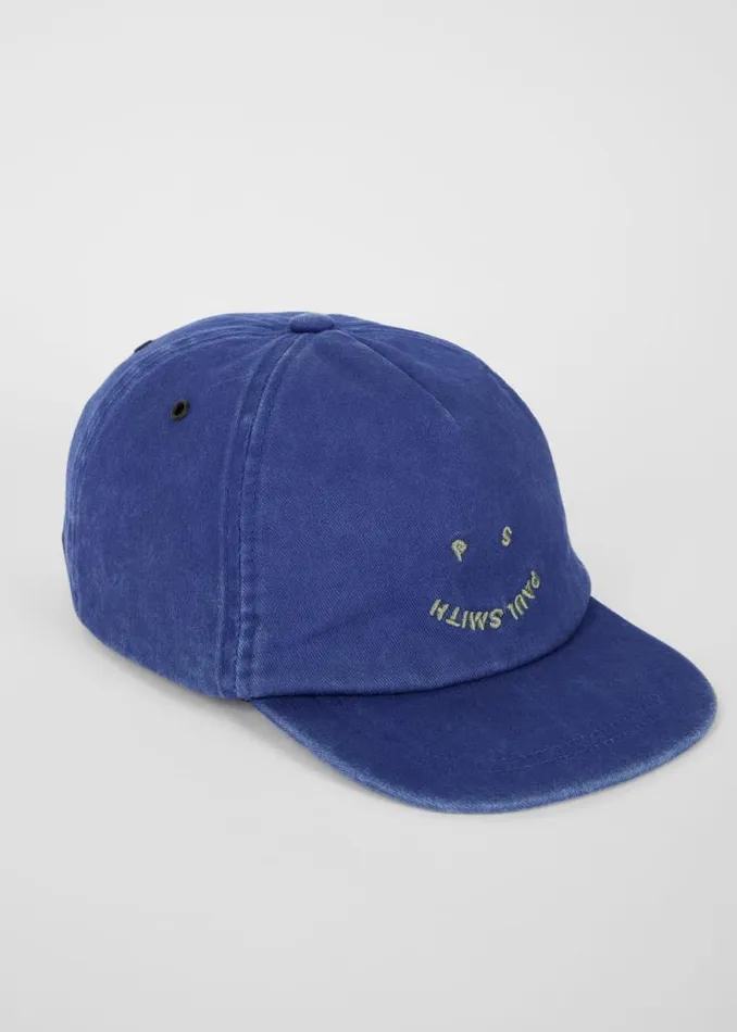 Mens Paul Smith Hats and Gloves Washed Blue 039Happy039 Cotton Cap Mens Paul Smith Hats and Gloves Washed Blue 039Happy039 Cotton Cap