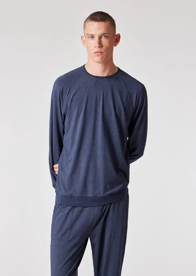 Mens Paul Smith Loungewear Denim Blue ModalBlend LongSleeve Lounge Top