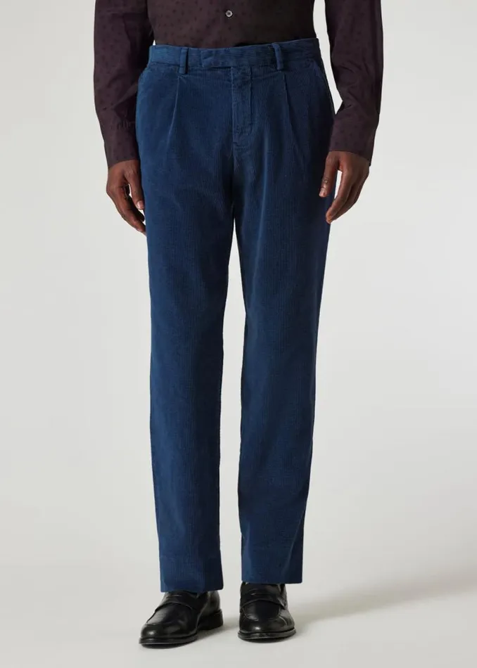 Mens Paul Smith Pants Dark Blue Seersucker Corduroy Pleated Trousers