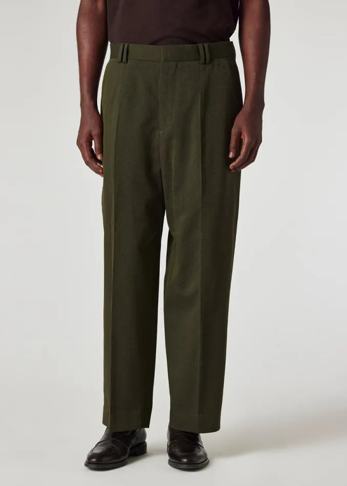 Mens Paul Smith Pants Dark Green Cotton And WoolBlend Twill Wide Leg Trousers