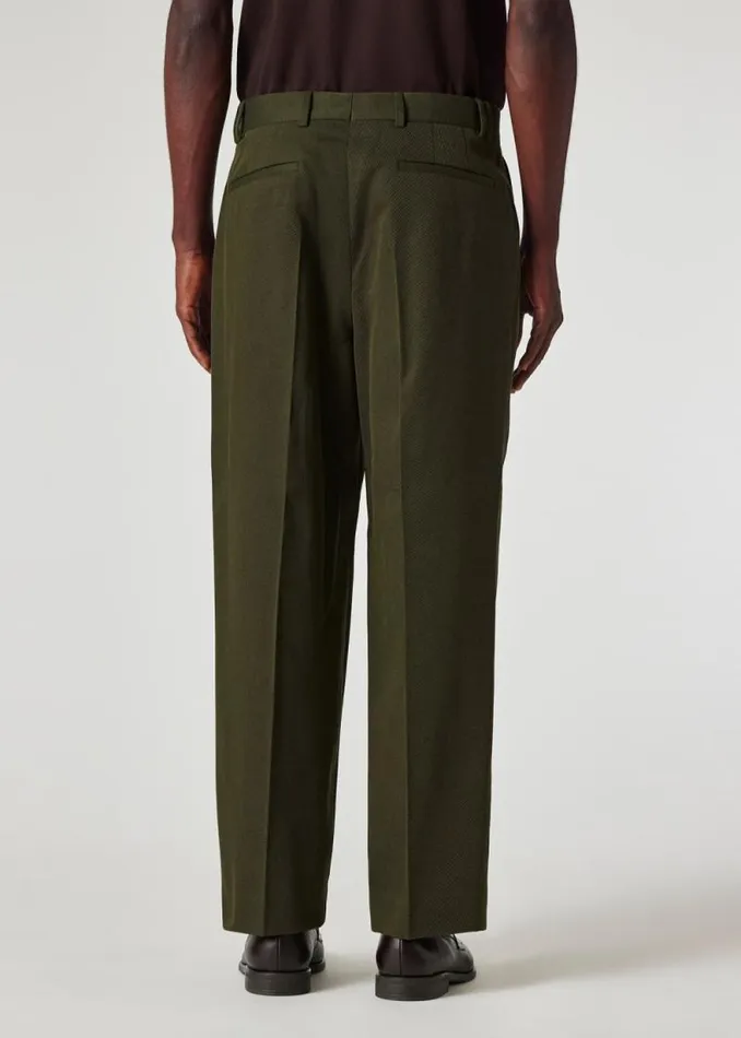 Mens Paul Smith Pants Dark Green Cotton And WoolBlend Twill Wide Leg Trousers Mens Paul Smith Pants Dark Green Cotton And WoolBlend Twill Wide Leg Trousers