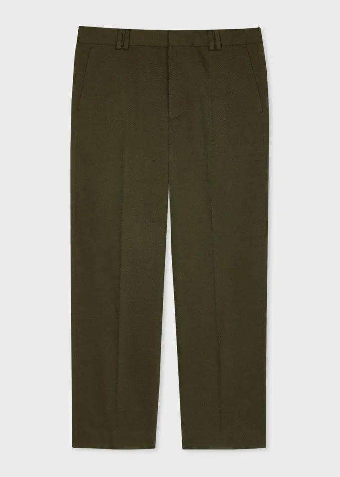 Mens Paul Smith Pants Dark Green Cotton And WoolBlend Twill Wide Leg Trousers Mens Paul Smith Pants Dark Green Cotton And WoolBlend Twill Wide Leg Trousers