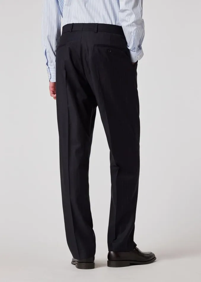 Mens Paul Smith Pants Dark Navy Pinstripe Wool Pleated Trousers Mens Paul Smith Pants Dark Navy Pinstripe Wool Pleated Trousers