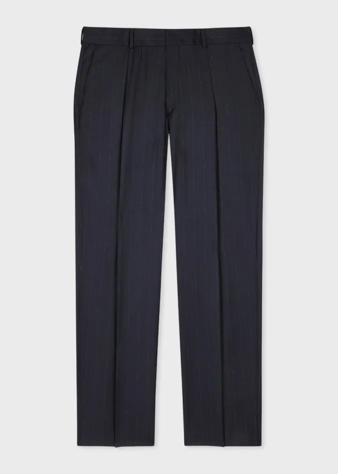 Mens Paul Smith Pants Dark Navy Pinstripe Wool Pleated Trousers Mens Paul Smith Pants Dark Navy Pinstripe Wool Pleated Trousers