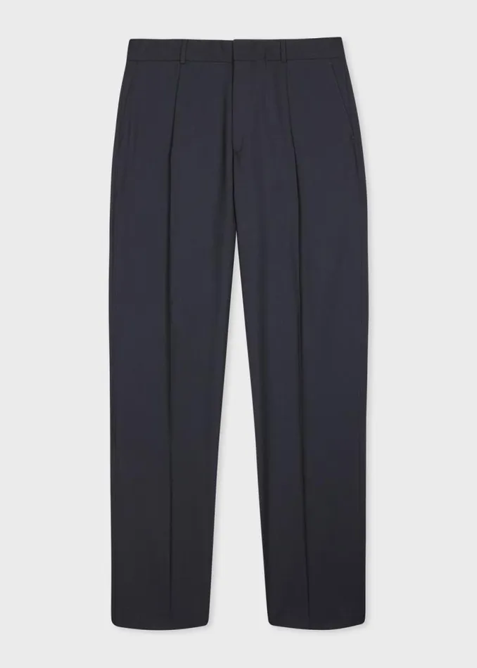 Mens Paul Smith Pants Dark Navy WoolMohair Pleated Trousers