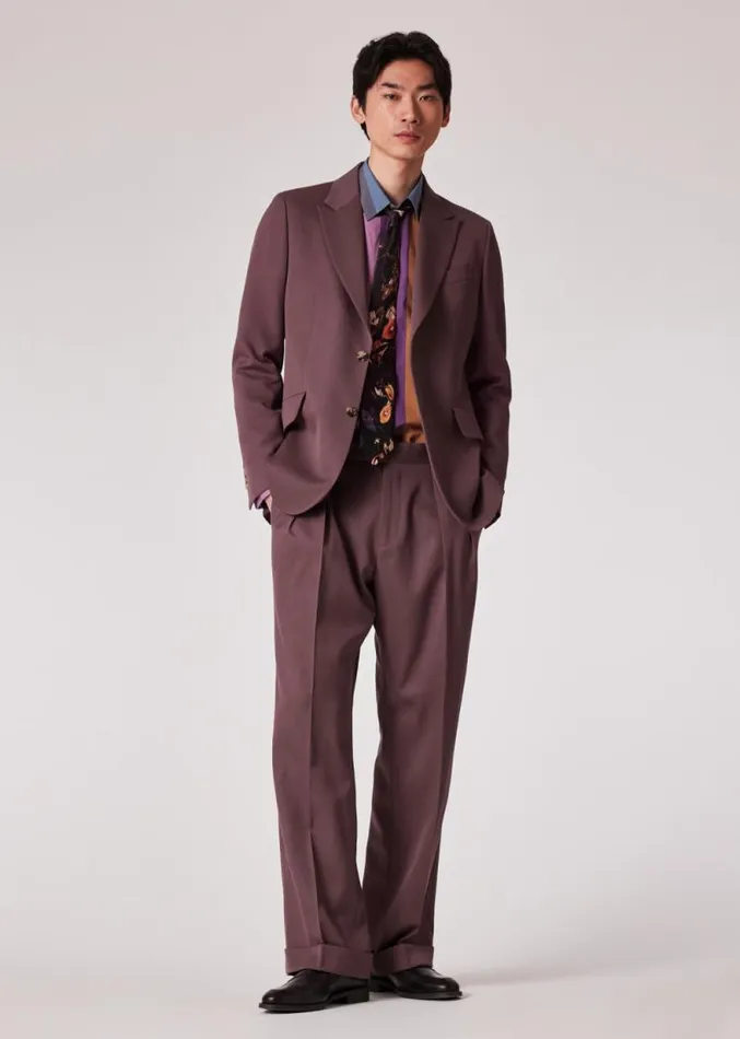 Mens Paul Smith Pants Mauve Wool Gabardine DoublePleat Wide Leg Trousers Mens Paul Smith Pants Mauve Wool Gabardine DoublePleat Wide Leg Trousers