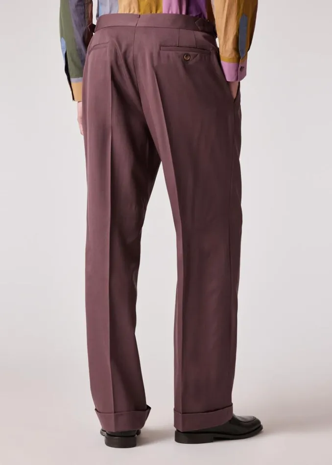Mens Paul Smith Pants Mauve Wool Gabardine DoublePleat Wide Leg Trousers Mens Paul Smith Pants Mauve Wool Gabardine DoublePleat Wide Leg Trousers