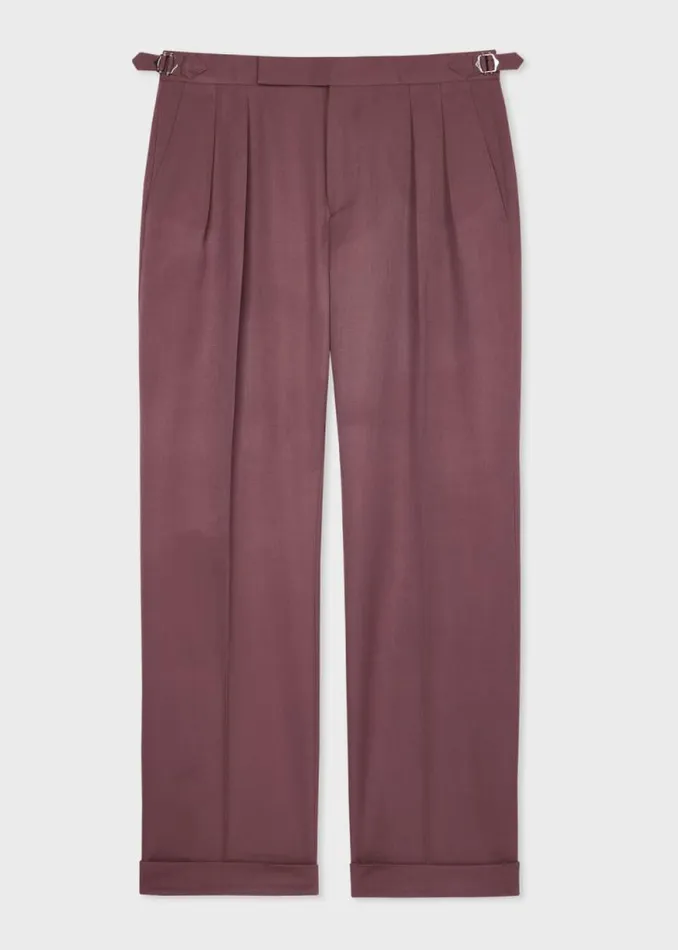 Mens Paul Smith Pants Mauve Wool Gabardine DoublePleat Wide Leg Trousers Mens Paul Smith Pants Mauve Wool Gabardine DoublePleat Wide Leg Trousers