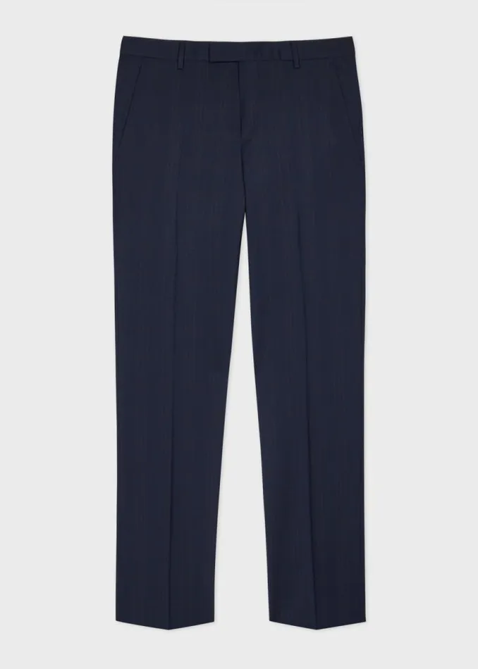 Mens Paul Smith Pants Navy Check Wool Straight Leg Trousers