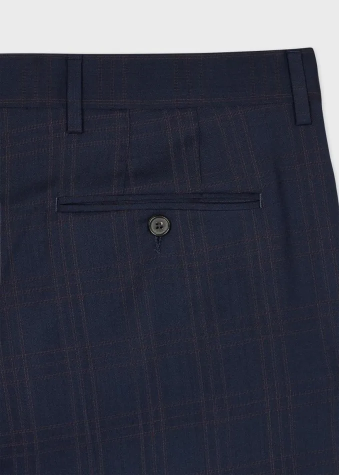 Mens Paul Smith Pants Navy Check Wool Straight Leg Trousers Mens Paul Smith Pants Navy Check Wool Straight Leg Trousers