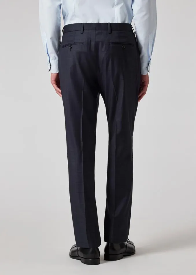 Mens Paul Smith Pants Navy Check Wool Straight Leg Trousers Mens Paul Smith Pants Navy Check Wool Straight Leg Trousers