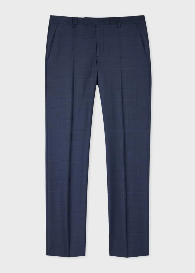 Mens Paul Smith Pants Navy Check Wool Straight Leg Trousers Mens Paul Smith Pants Navy Check Wool Straight Leg Trousers