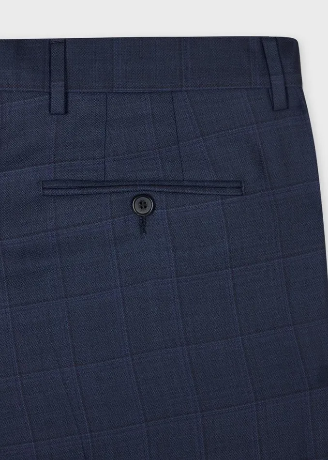 Mens Paul Smith Pants Navy Check Wool Straight Leg Trousers Mens Paul Smith Pants Navy Check Wool Straight Leg Trousers