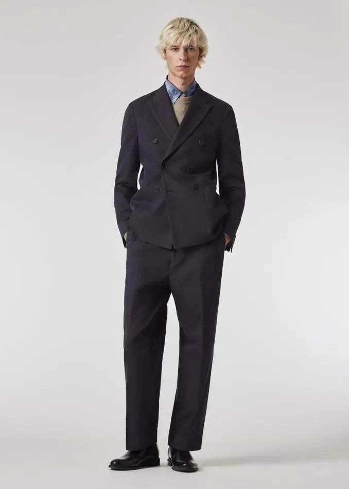 Mens Paul Smith Pants Navy Cotton And WoolBlend Twill Wide Leg Trousers Mens Paul Smith Pants Navy Cotton And WoolBlend Twill Wide Leg Trousers